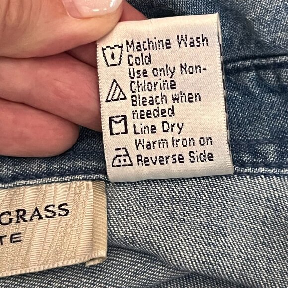 Lemon Grass Denim Shirt Jacket Floral Embroidery Red Plaid Front Panel Petite M - Picture 9 of 14